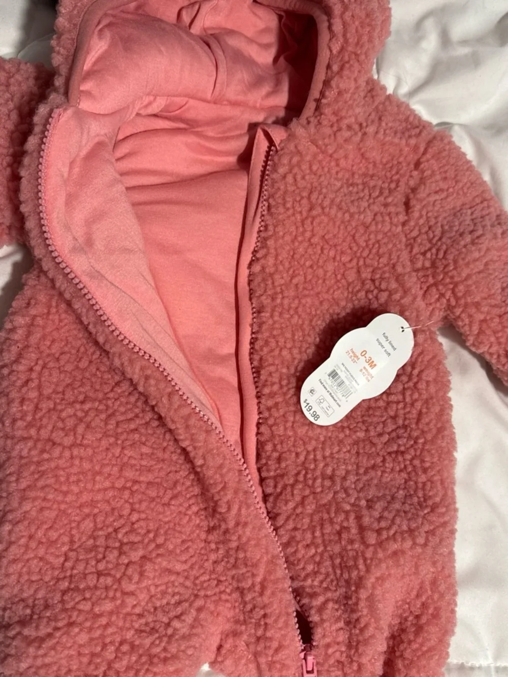 Nwts 0-3 mos Cozy Teddy Fleece One-Piece for Babies - Pink